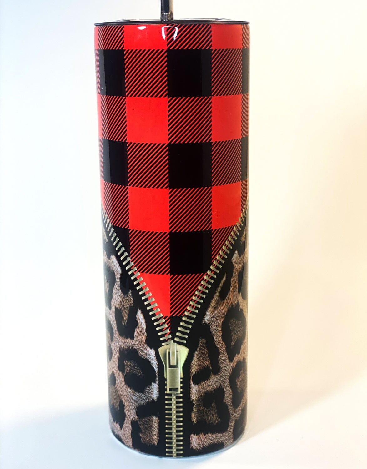 Custom Tumbler – Zipper Plaid And Cheetah Fashion Stainless Steel Tumbler