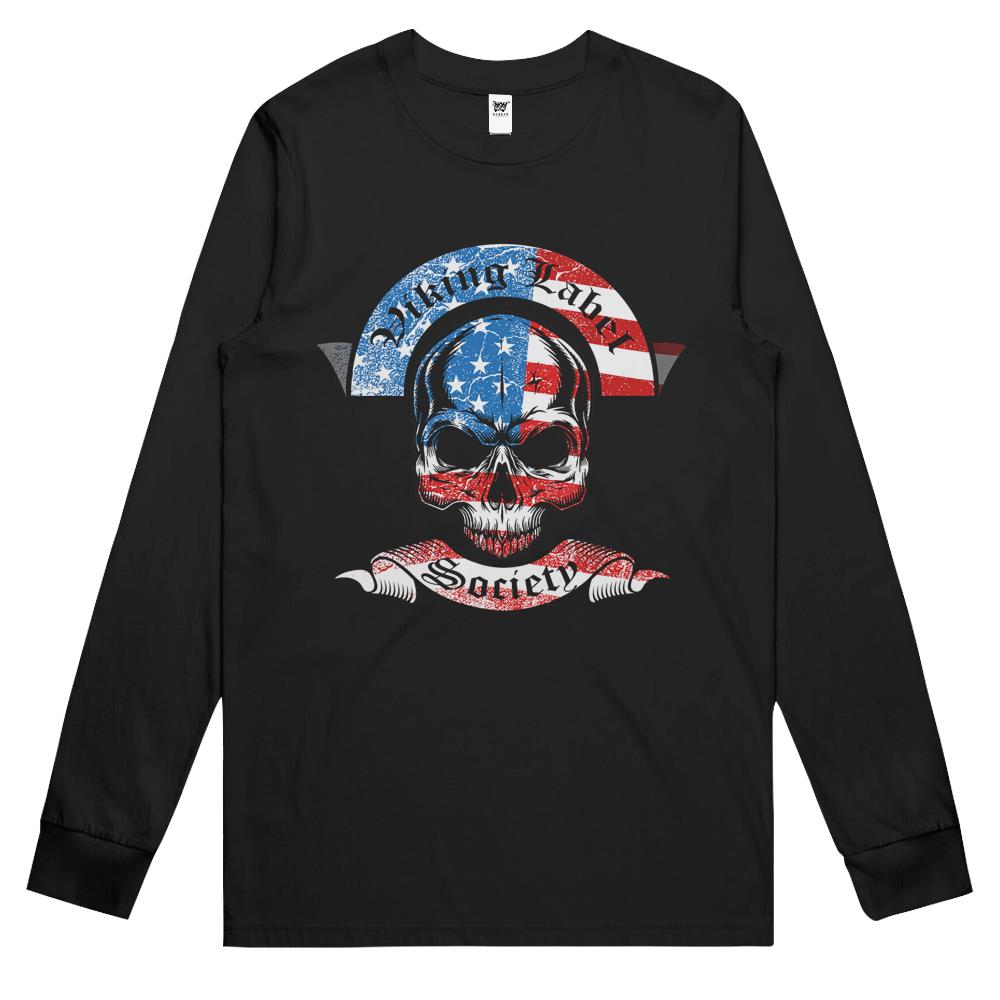 Viking Label Society American Flag Skull Long Sleeve T Shirts