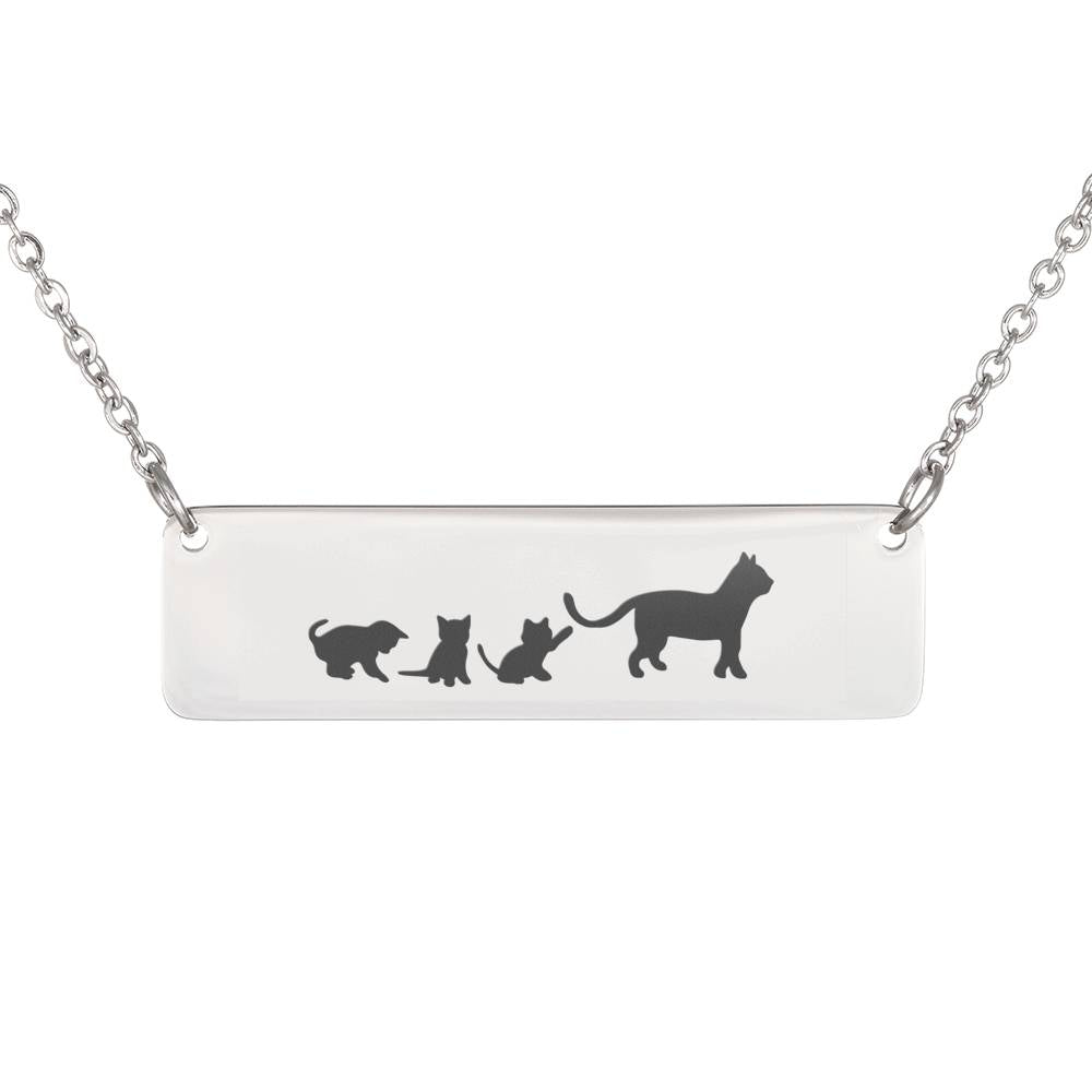 Personalized Mama Cat + 3 Kittens  Bar Necklace