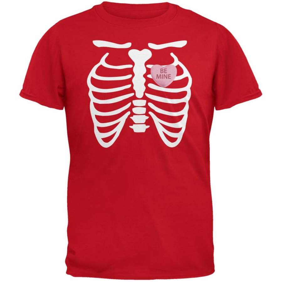 Skeleton Be Mine Candy Heart Red Adult T-Shirt