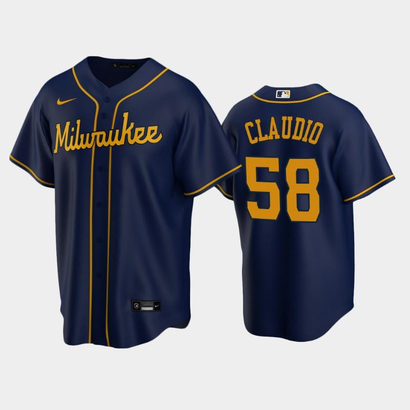 Brewers 58 Alex Claudio Alternate Navy Jersey