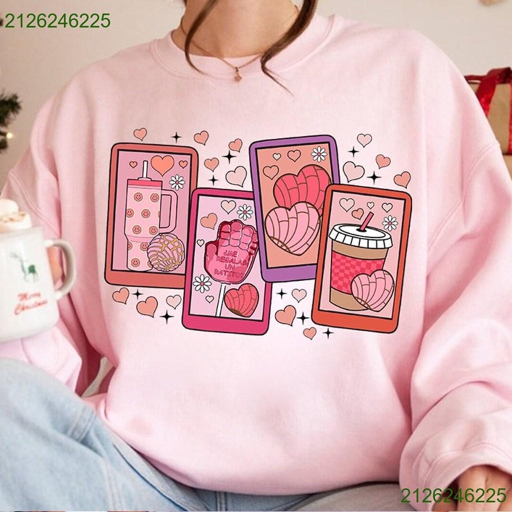 Cafecito y Chisme Valentine’s Day Shirt Collection Concha, Candy Sweatshirt