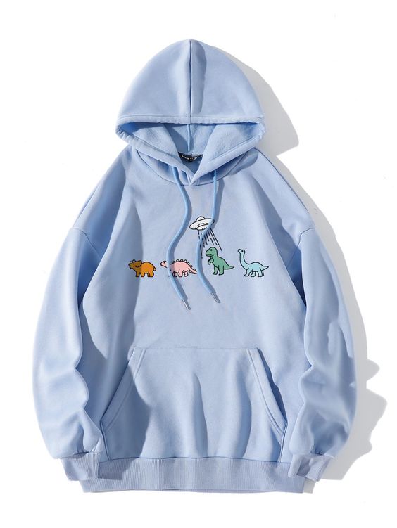 Cartoon Graphic Drop Shoulder Drawstring Thermal Lined Hoodie