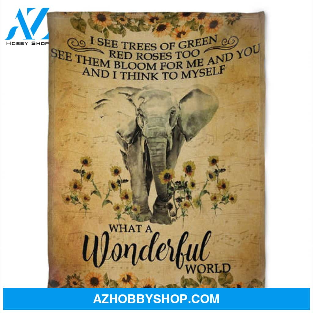 Elephant What A Wonderful World,Fleece Blanket Gift For Elephant Lovers Birthday,Gift