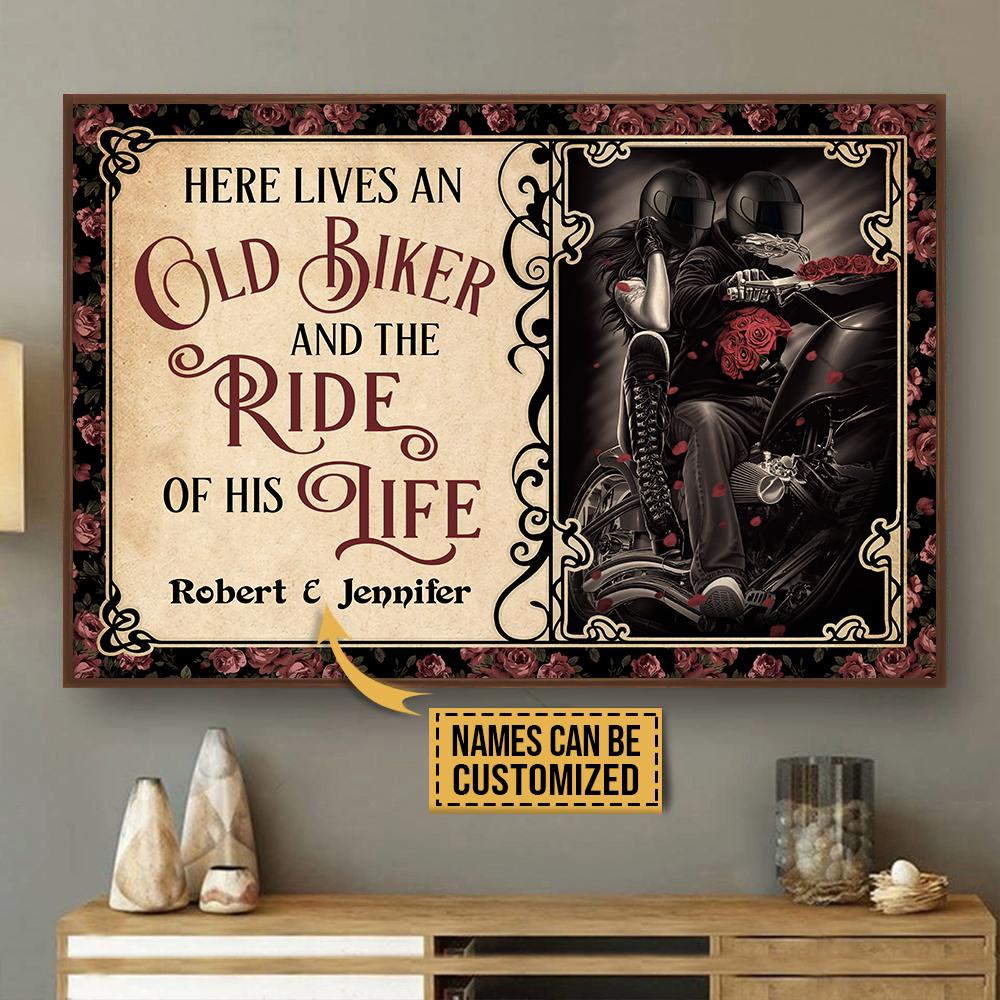 Personalized Canvas, Custom Canvas Prints Motorcycling Couple Here Lives Customized Poster Print, Canvas Poster Wall Art, Canvas Print Wall Decor