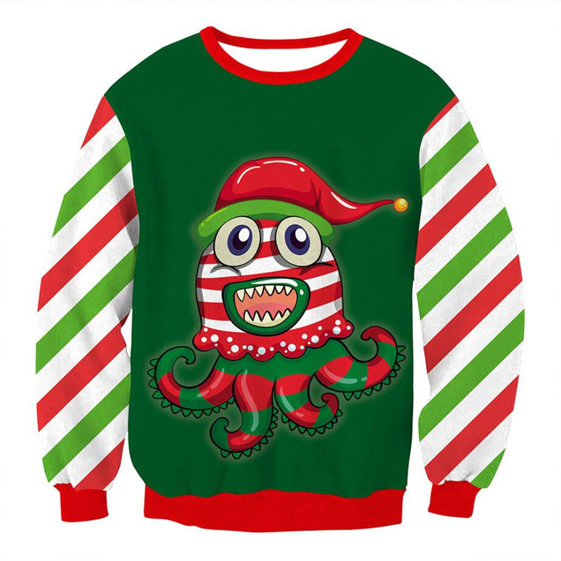 Ugly Christmas Sweaters Green Jumpers 3D Funny Printed Holiday Party Xmas Sweatshirt for Party Birthday Xmas Sweatshirt 2021 alx