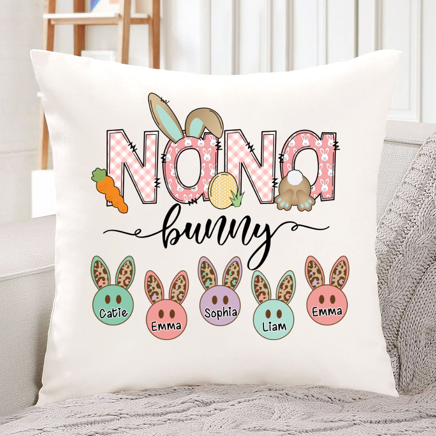 Personalized Nana Bunny And Grandkids Cute Easter Indoor Pillow