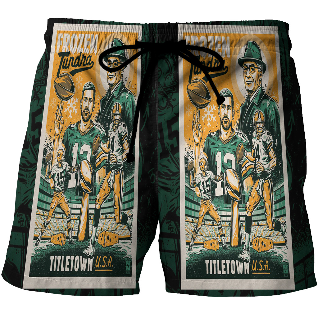 Green Bay Packers Vintage Poster 3D All Over Print Summer Beach Hawaiian Short