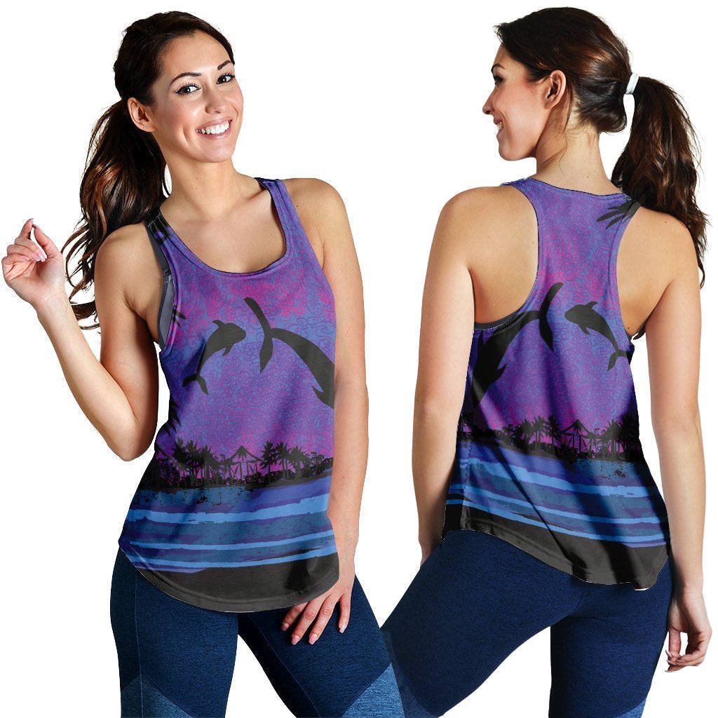 Hawaiian Dolphin In Night Polynesian Racerback Tank