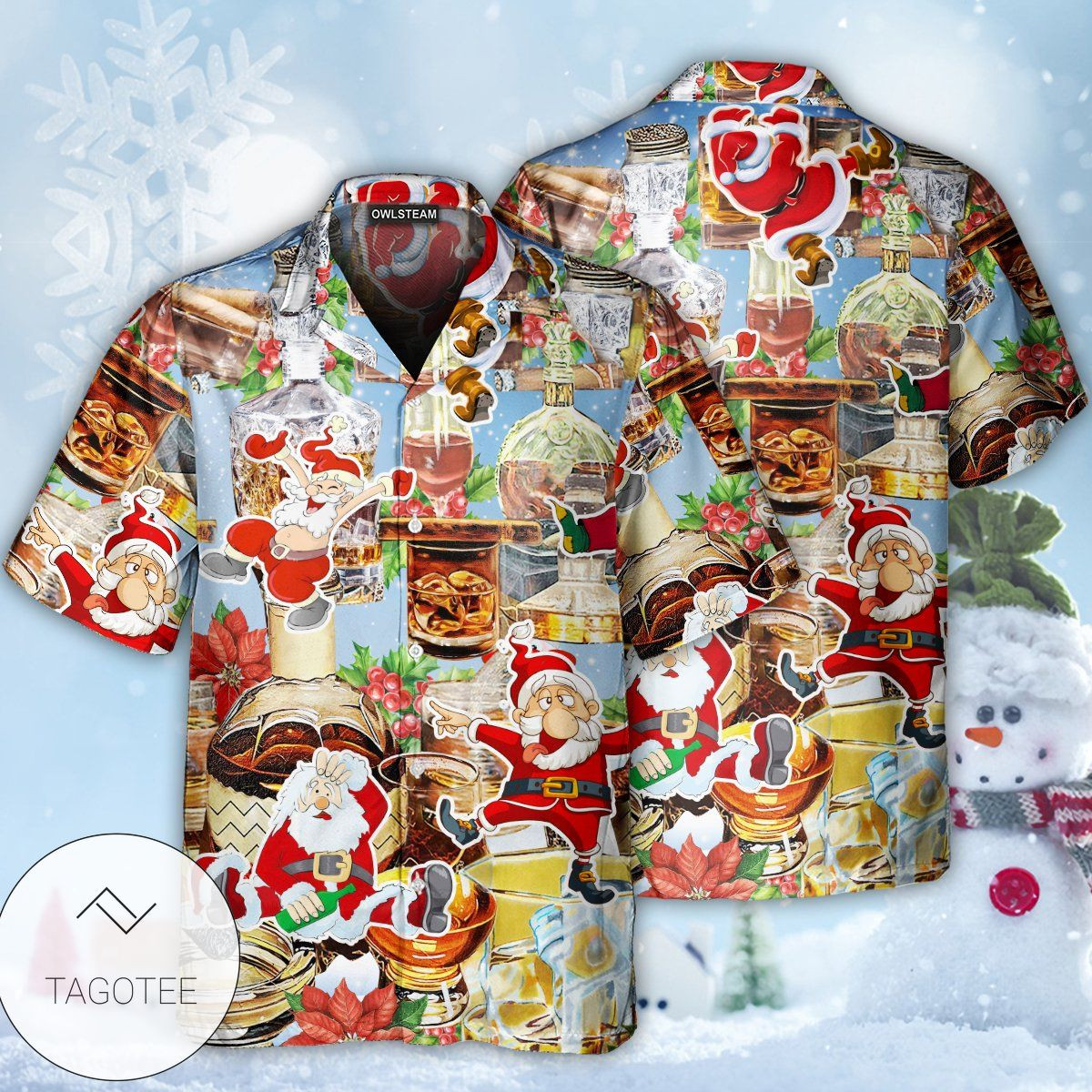 Christmas Hawaii Wine Whiskey Button Up Shirt For Men Ha56522