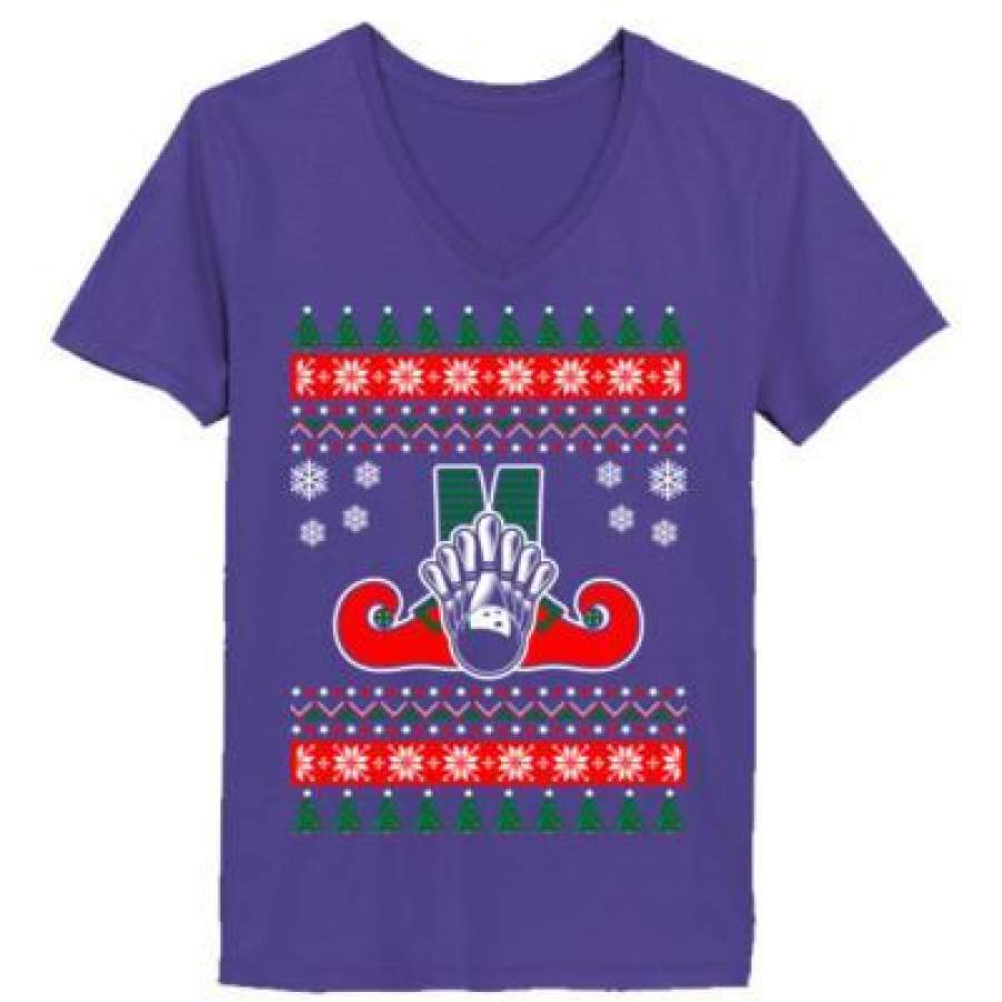 AGR Bowling Ugly Christmas Sweater – Ladies’ V-Neck T-Shirt