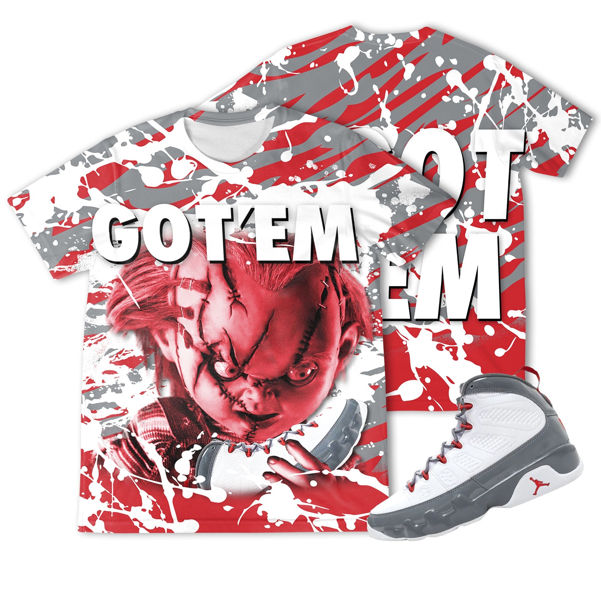 Chucky Gotem 3D Zebra Stripes Paint Unisex matching 3D Shirt Jordan 9 Retro Fire Red Shirt trending 2022, oversized shirt