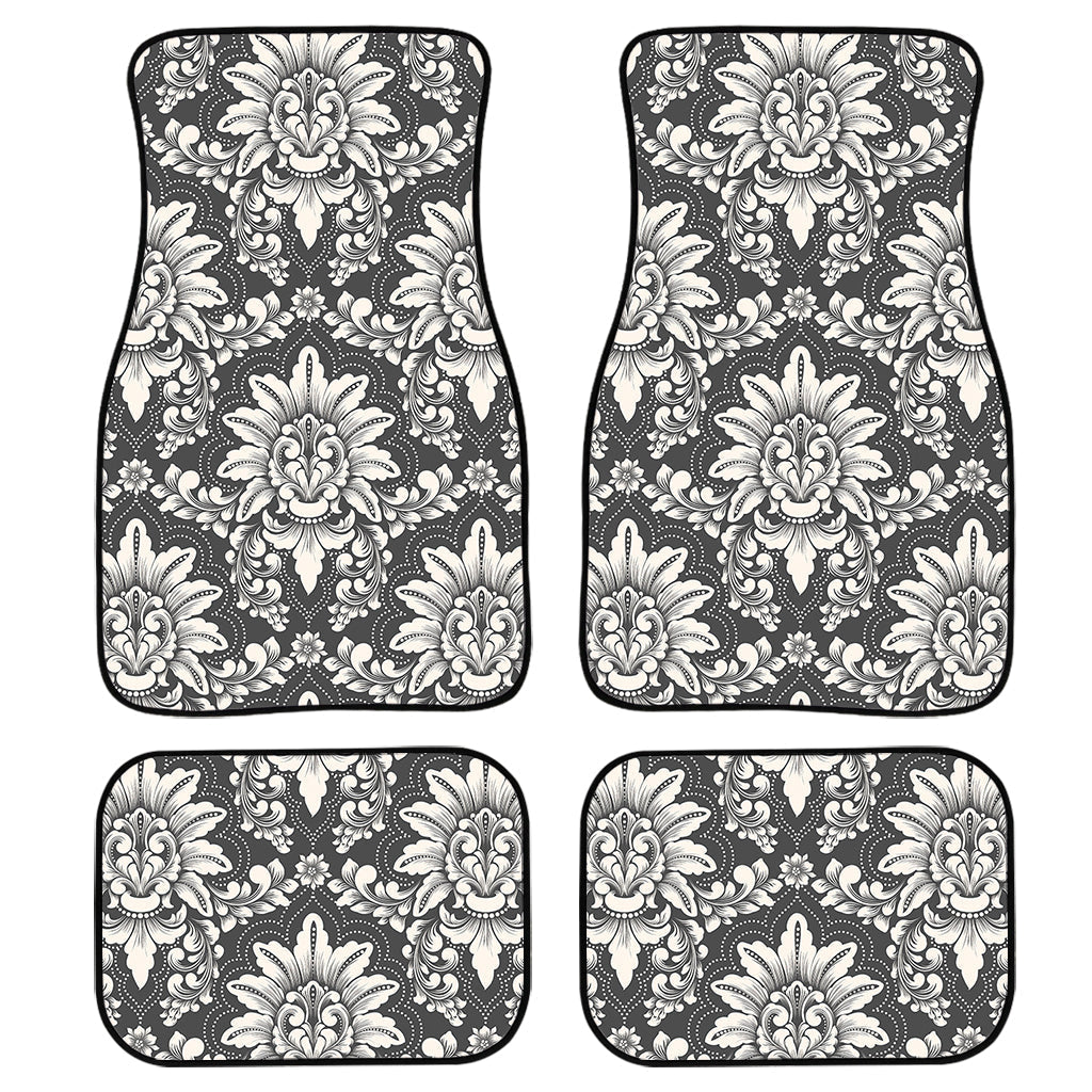 Grey Damask Pattern Print Front And Back Car Floor Mats, Front Car Mat