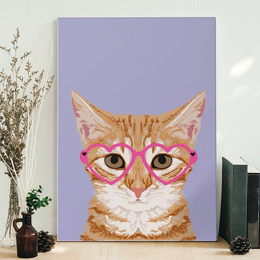 Cat Portrait Canvas – Orange Tabby Cute Hipster Glasses Kitten – Canvas Print – Cat Wall Art Canvas – Furlidays