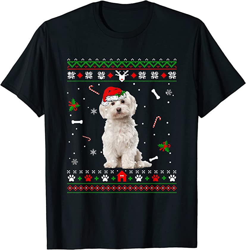 Cute Maltese Dog Ugly Sweater Christmas Puppy Dog Lover T-Shirt