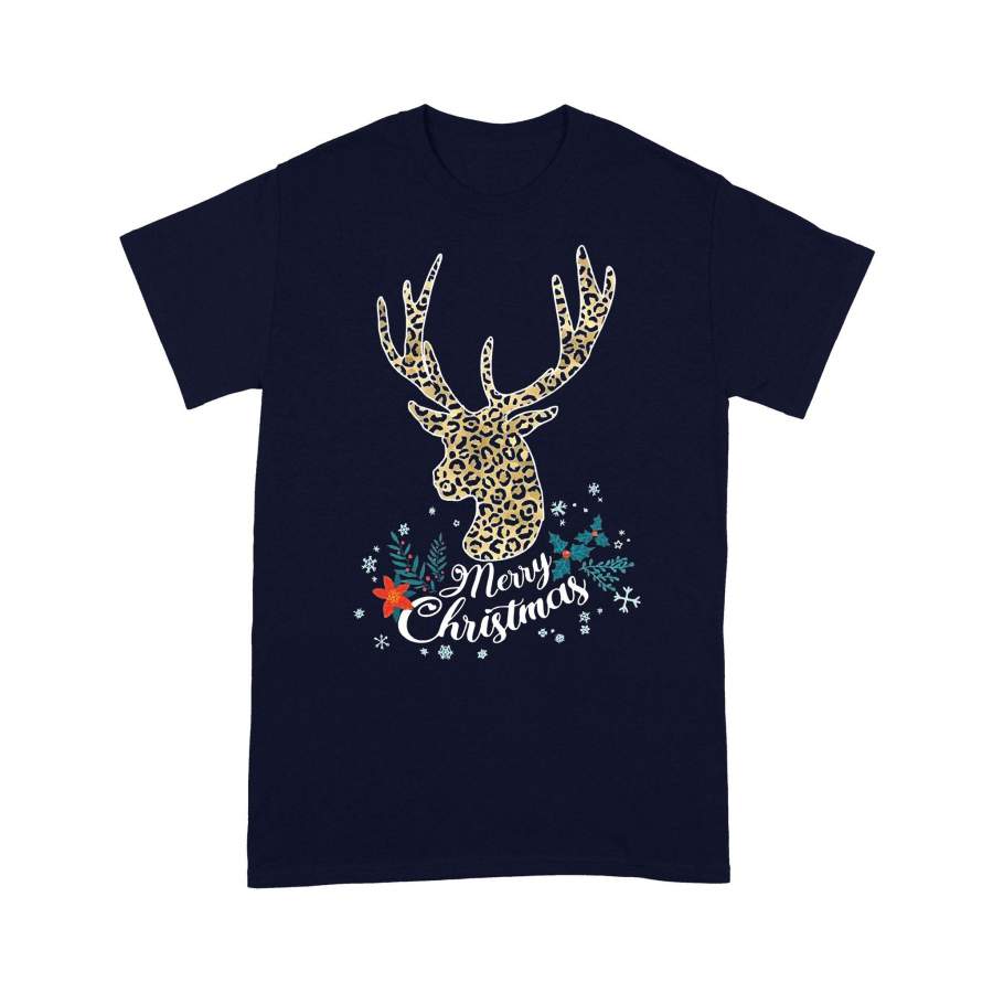 Reindeer Figure Christmas Leopard Silhouette T-Shirt Christmas Gift Ideas