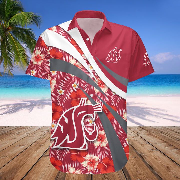 NCCA Washington State Cougars Red Hibiscus Style Trendy Hawaiian Shirt Aloha Shirt