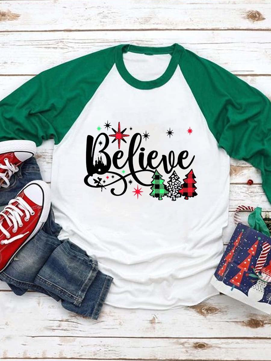 Women Believe Christmas Long Sleeve Top