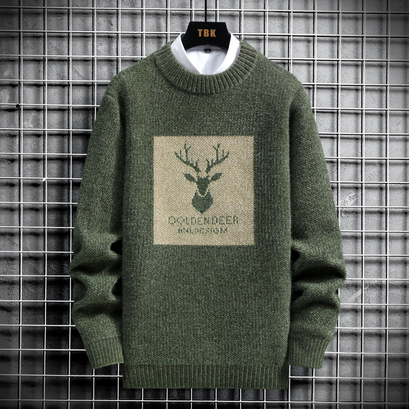 2022 Autumn Vintage Sweaters Oversized Mens Knitted Sweater Men Deer Print Pullover Hip Hop Harajuku White Padded Velvet Sweater alx