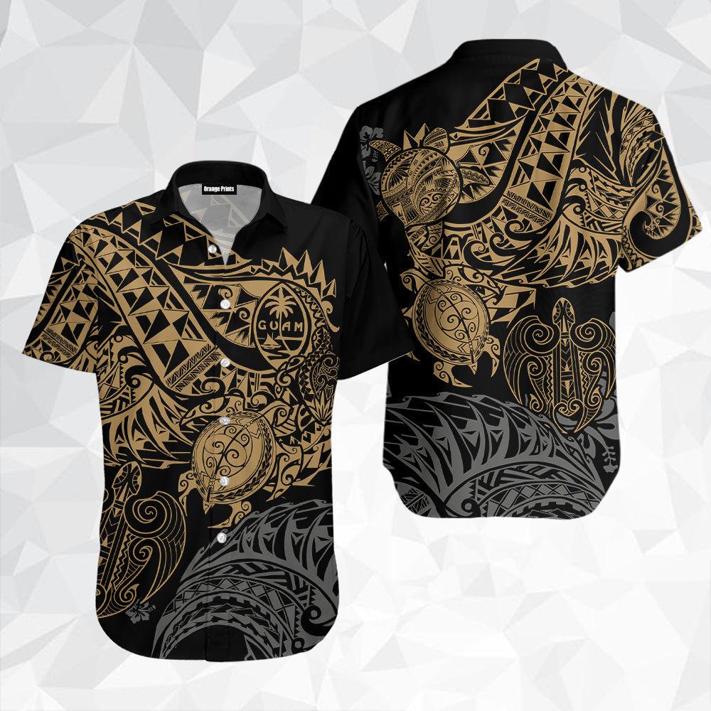 Guam Polynesian Gold Turtle Flowing Hawaii Shirt For Men Women Ha13256