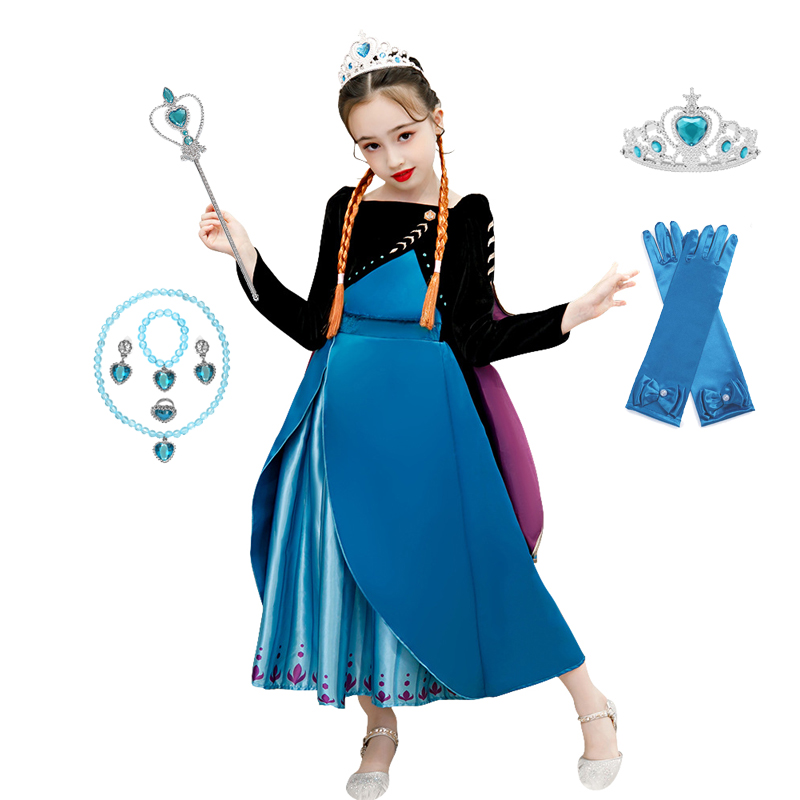 2020 Christmas Anna Dress for Girl Children’s Party Anna Dress Carnival Costumes for Girls Child Elsa Anna Costume Elza Dress alx