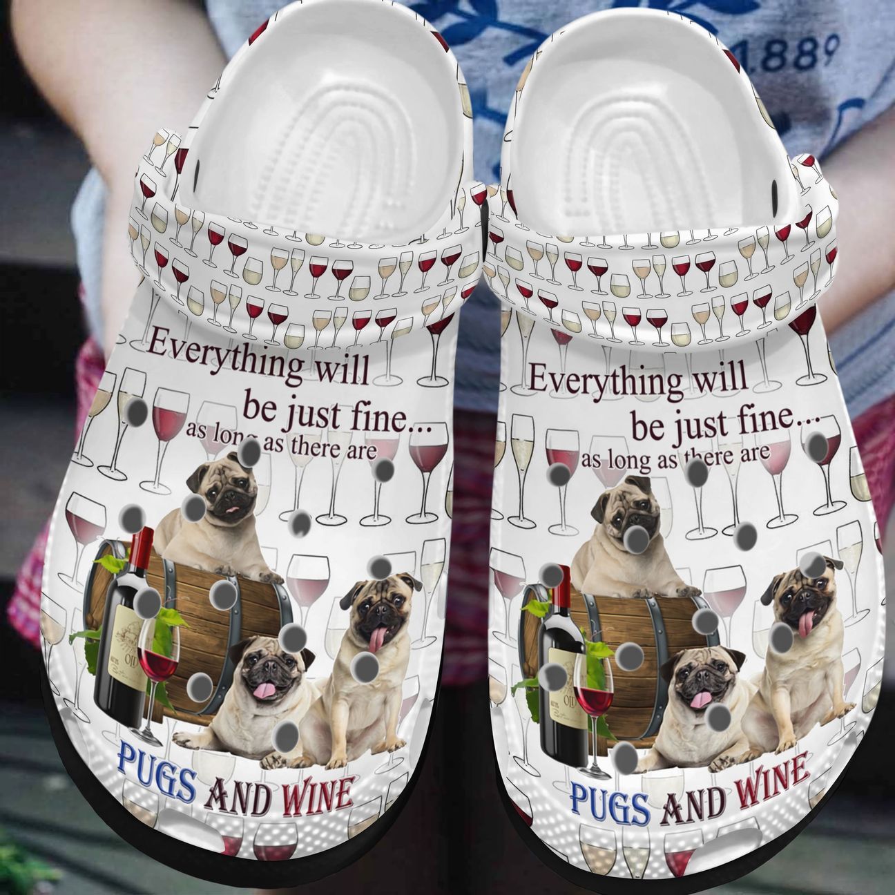 Pug Personalized Clog, Custom Name, Text, Color, Number Fashion Style For Women, Men, Kid, Print 3D Love Pugs And Wine