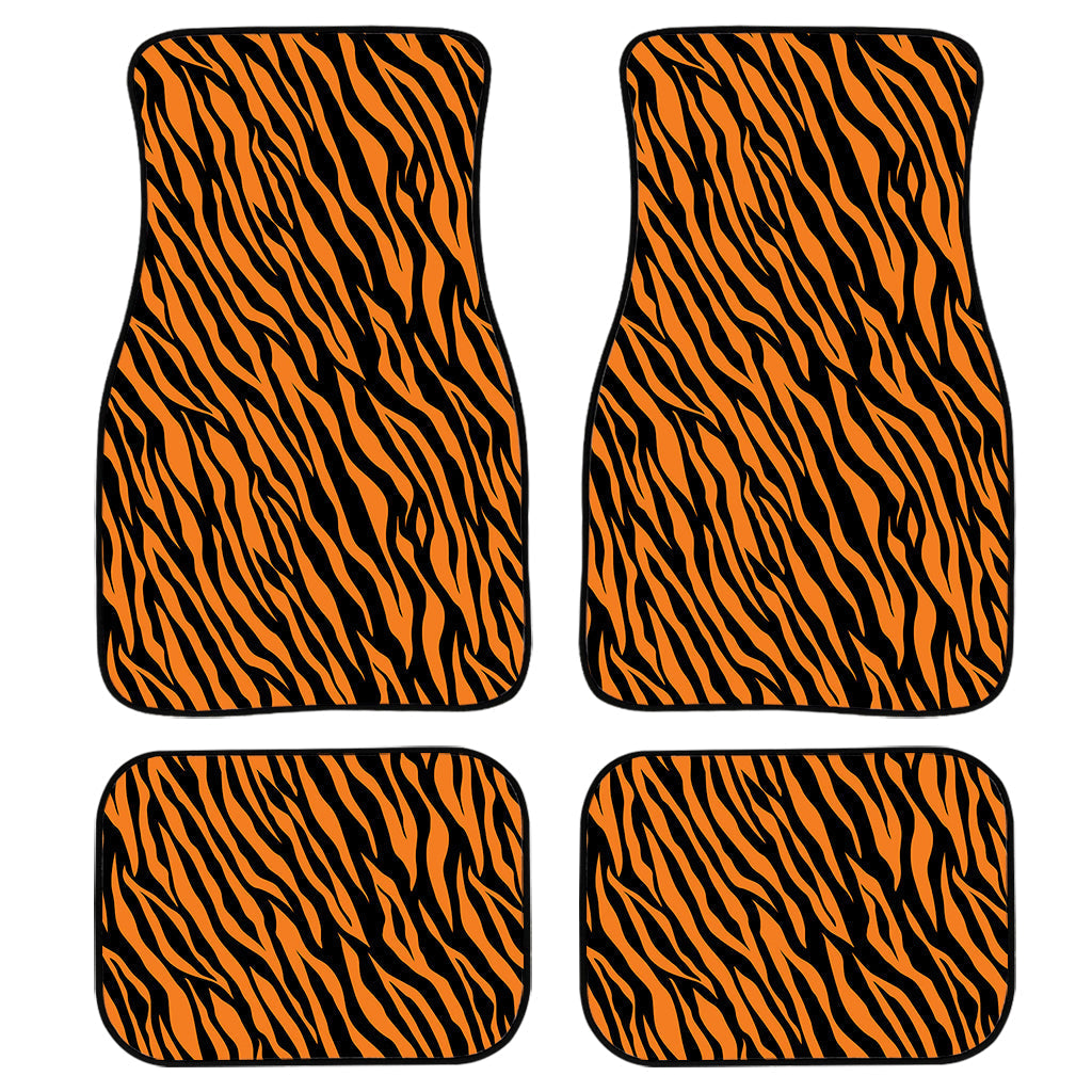 Orange And Black Tiger Stripe Print Front And Back Car Floor Mats, Front Car Mat