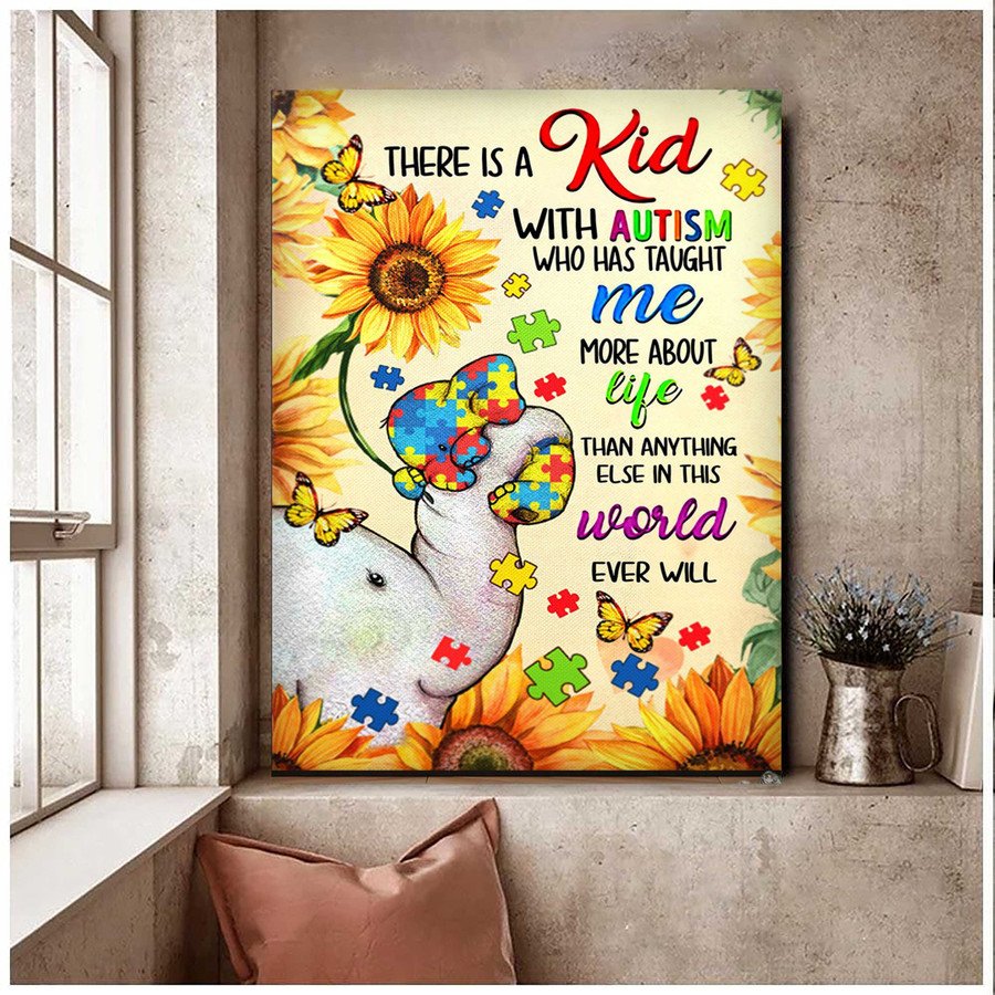 Autism Awareness Elephant Wall Art Canvas Prints, Kid With Autism Taught Me About Life For Elephant Lovers  – Posters, Canvas Prints, Wall Art