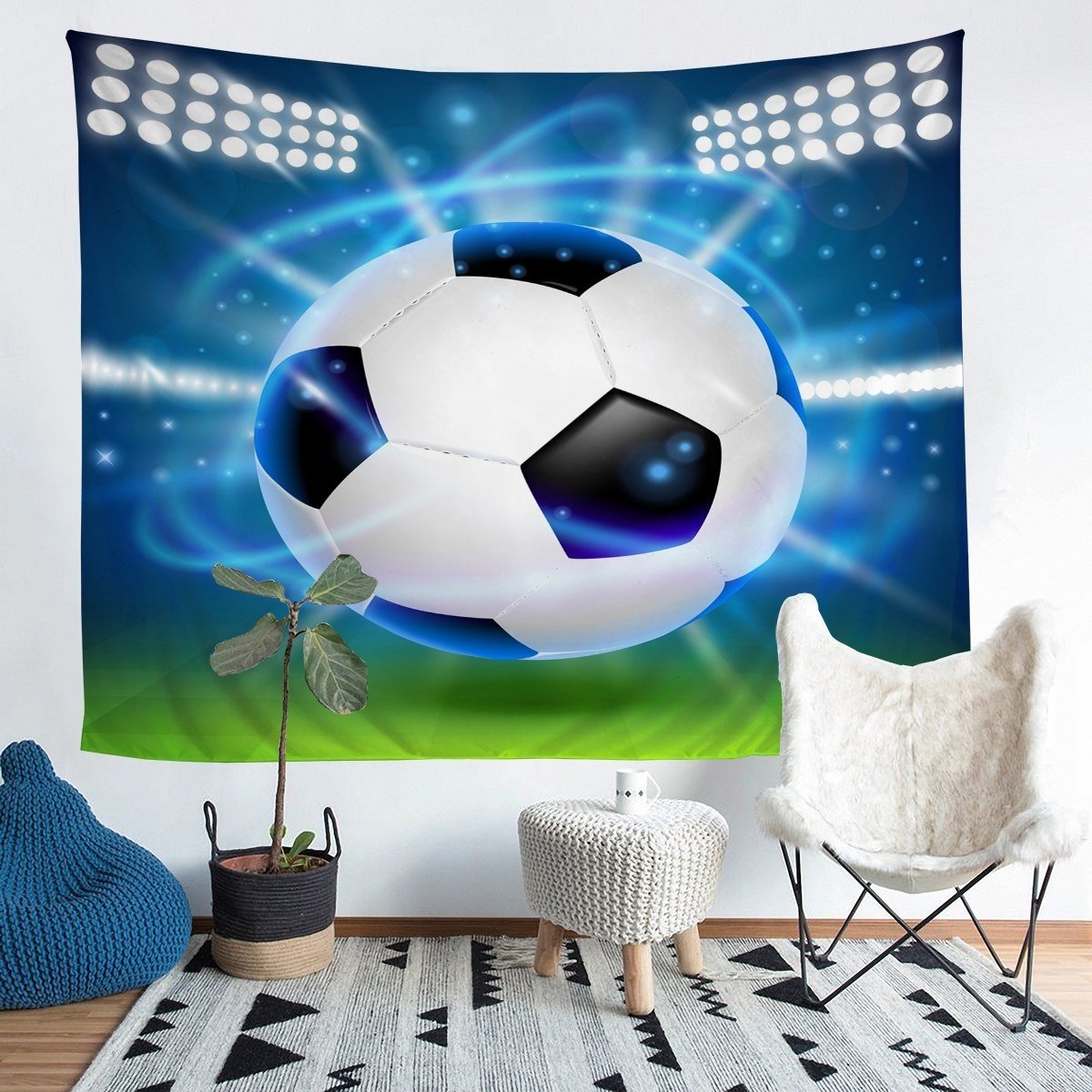 Boys Football Tapestry Sports Theme Wall Blanket For Kids Children Teens 3D Soccer Ball Pattern Wall Hanging Competitive Games Wall Art Bedroom Decor Sofa Cover