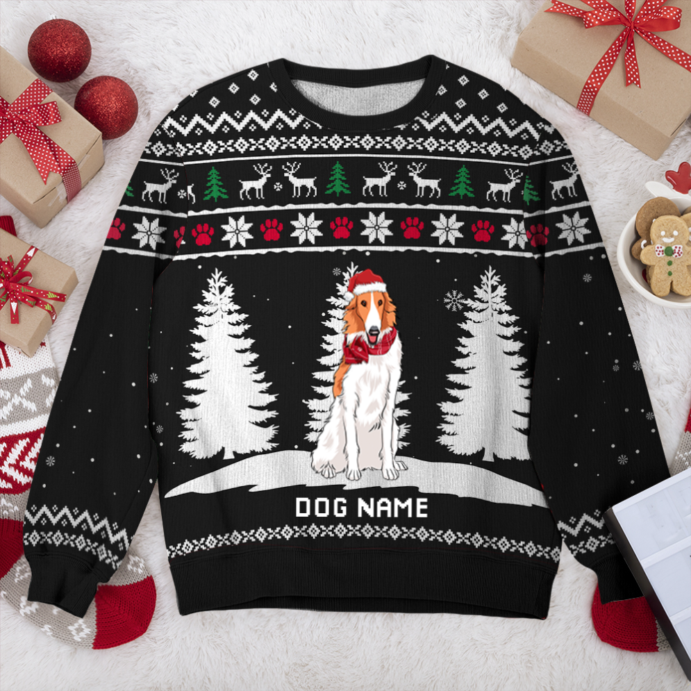 Borzoi Winter Dog Personalized Sweater, Dog Ugly Christmas Sweater