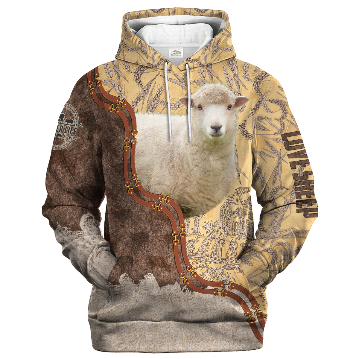 Sheep Lovers In Barley Pattern Hoodie