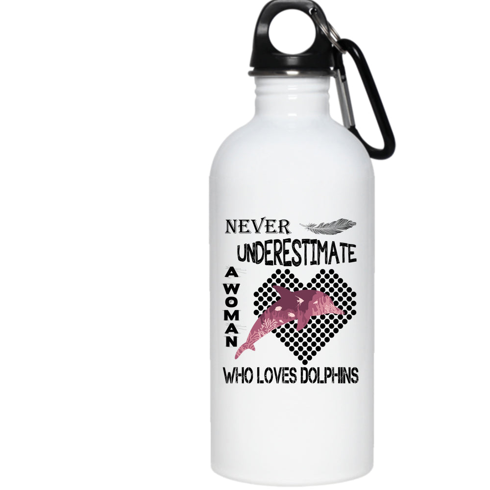 A Woman Loves Dolphins 20 Oz Stainless Steel Bottle,Beautiful Lady Outdoor Sports Water Bottle