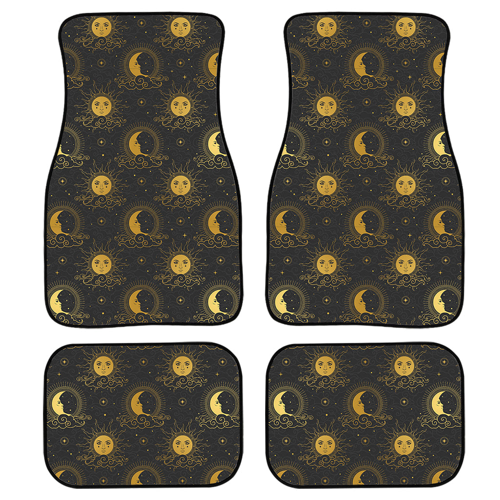 Vintage Celestial Pattern Print Front And Back Car Floor Mats, Front Car Mat