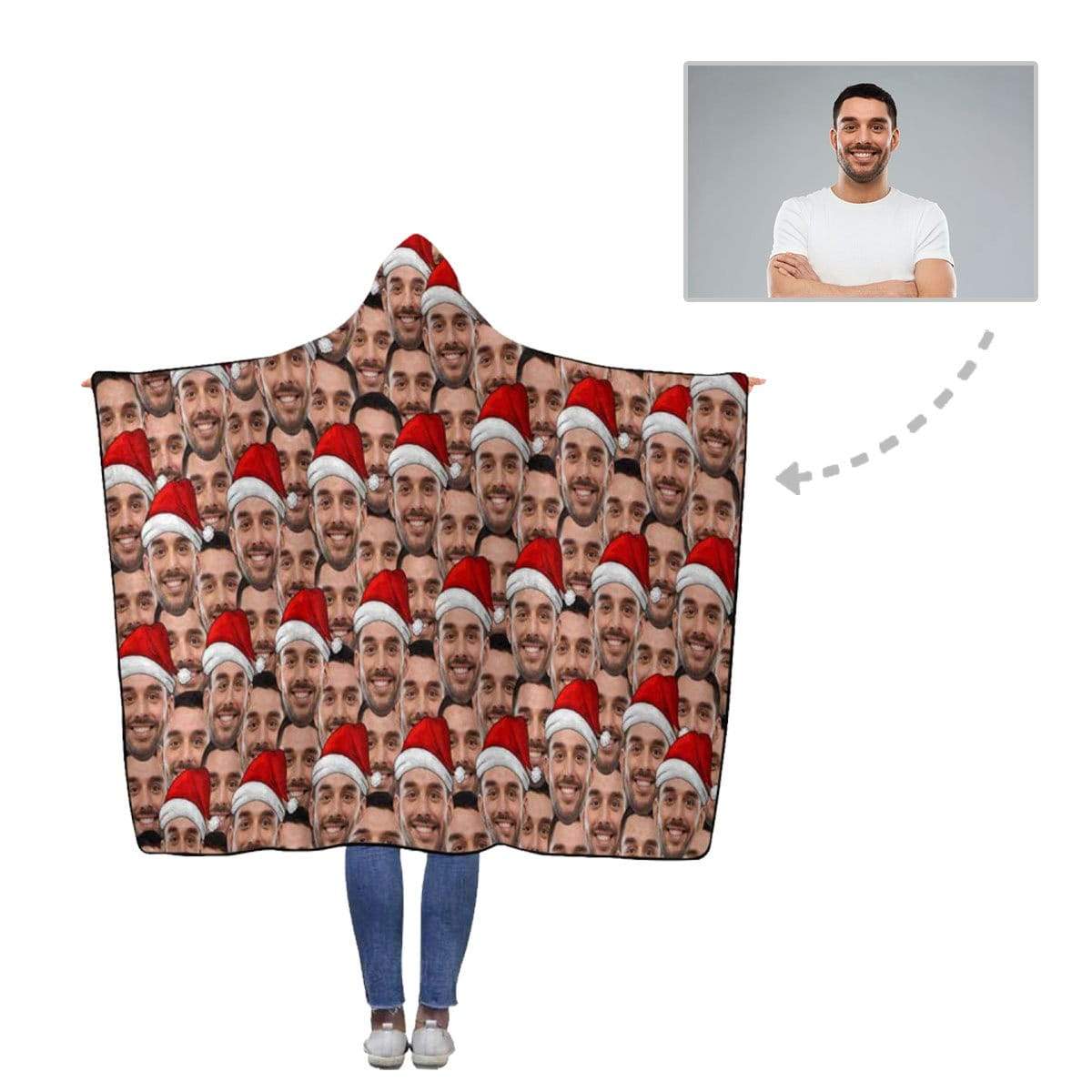 Custom Face Christmas Hats Flannel Hooded Blanket