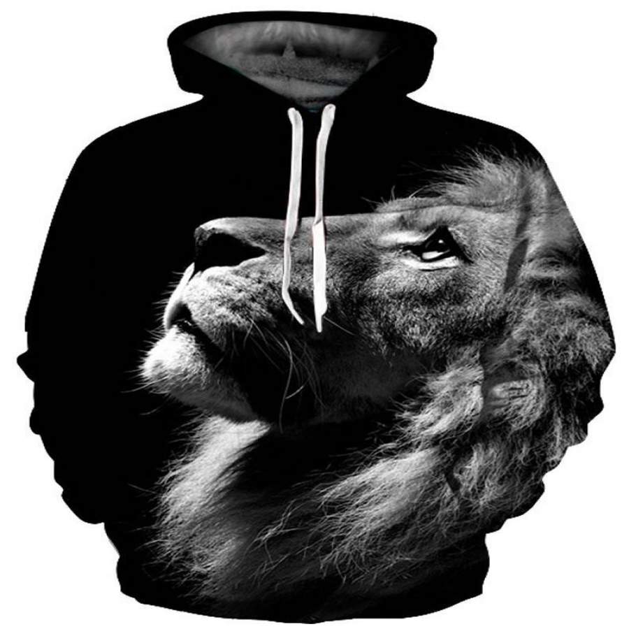 3D Lion Look up Pattern Men Sweater Long Sleeve Cool Hoodies