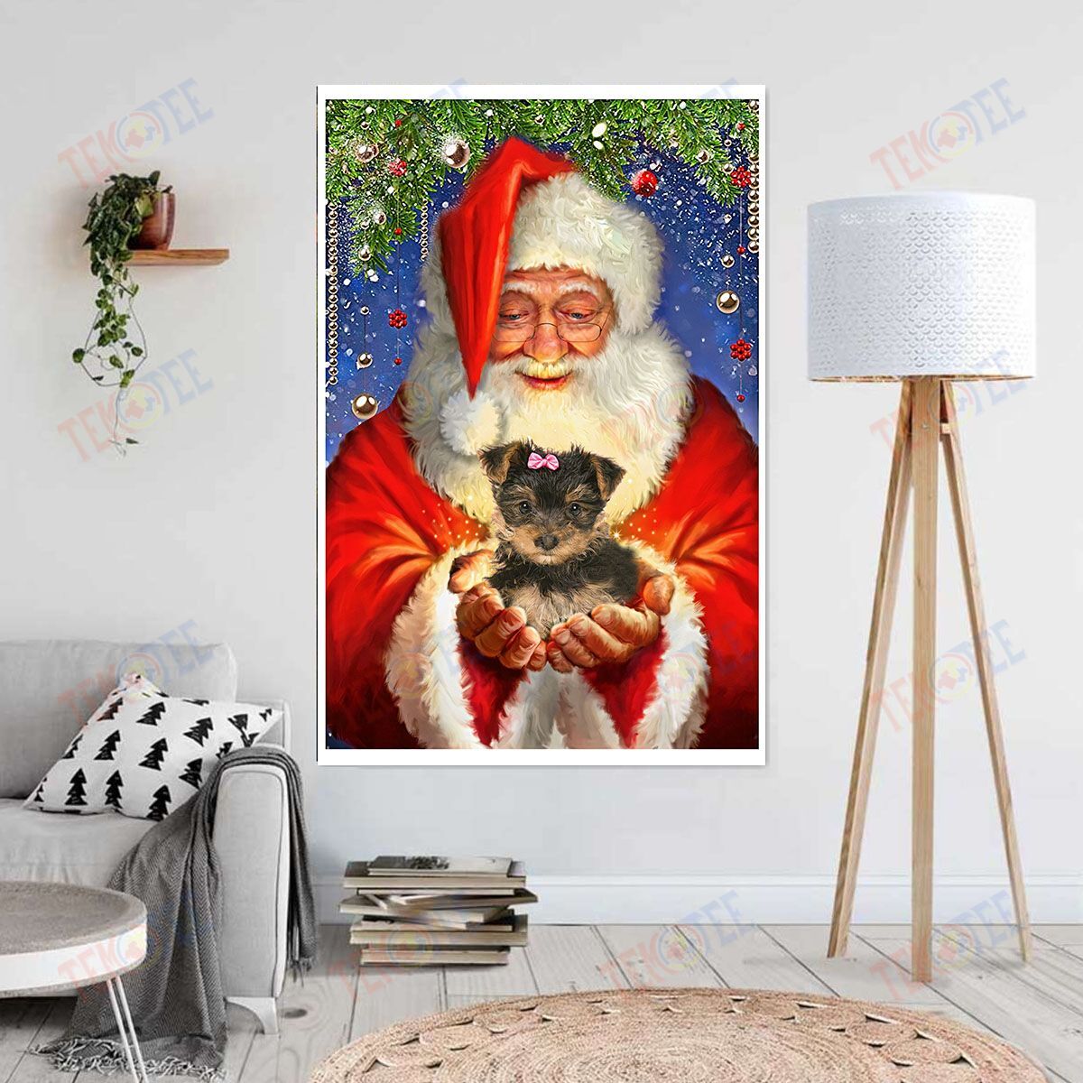 Canvas Prints Santa Claus And Cute Puppy Ready To Hang Canvas Wall Art Decor