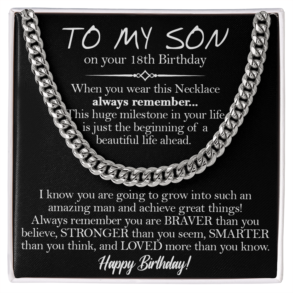 18Th Birthday Gift For Son, To My Son 18Th Birthday Cuban Chain Necklace, Keepsake 18Th Birthday Gift For Him