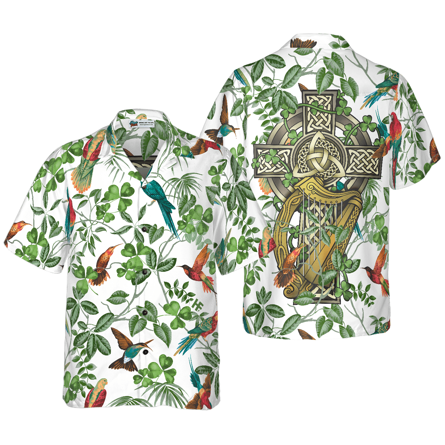 The Celtic Cross Harp Irish Shamrock Hawaiian Shirt Qt303089Lb