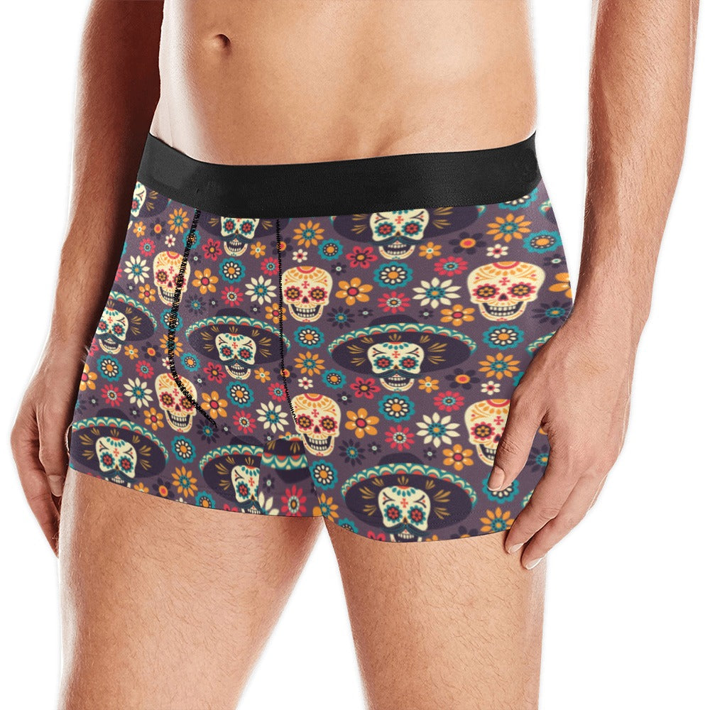 Sugar Skulls Flower Maxican Pattern Men’S All Over Print Boxer Briefs Men’S Underwear