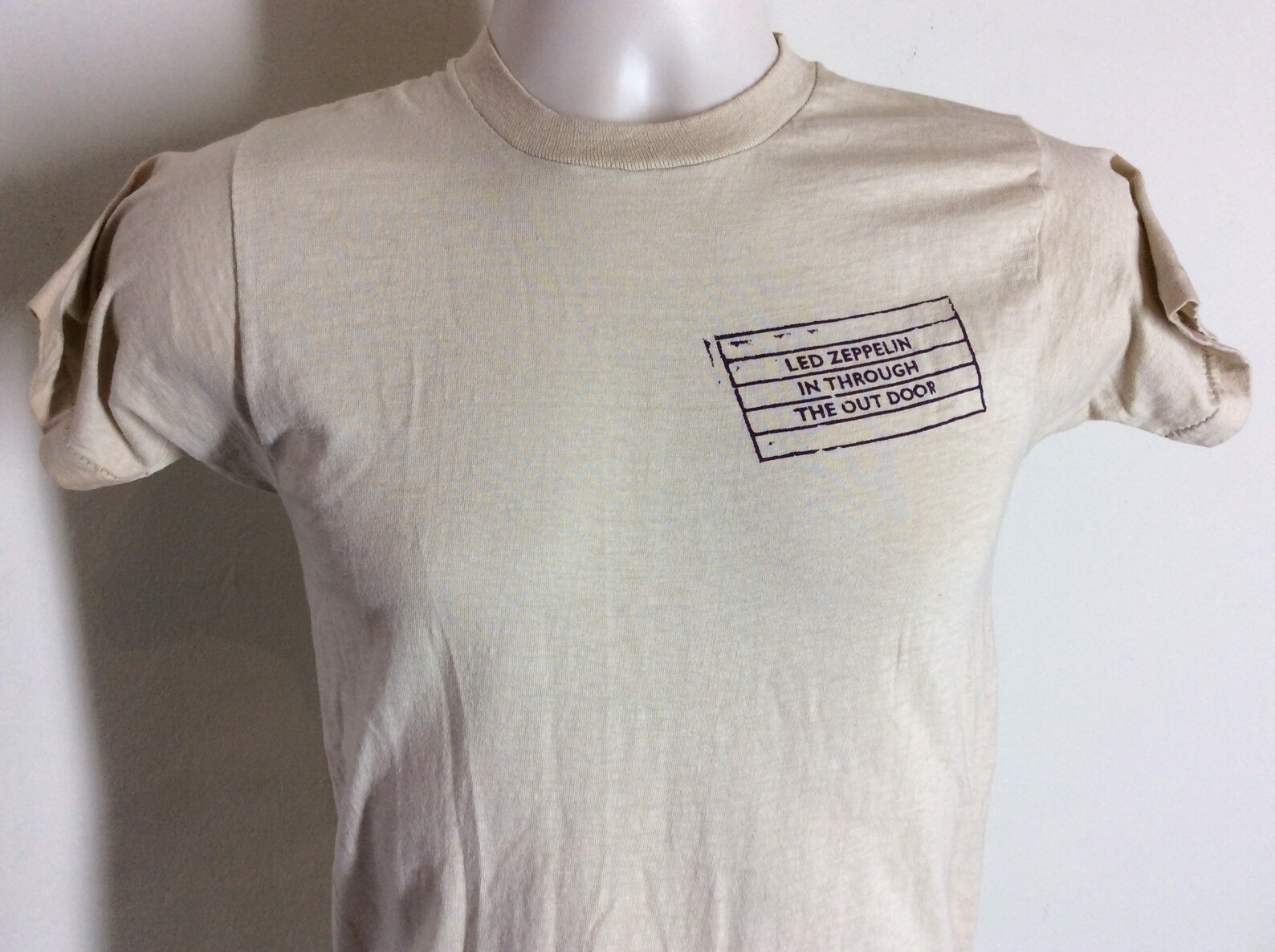 Vtg 1979 Led Zeppelin In Through The Out Door T Shirt Beige Xss 70S Classic Rock Band Jimmy Page Robert Plant