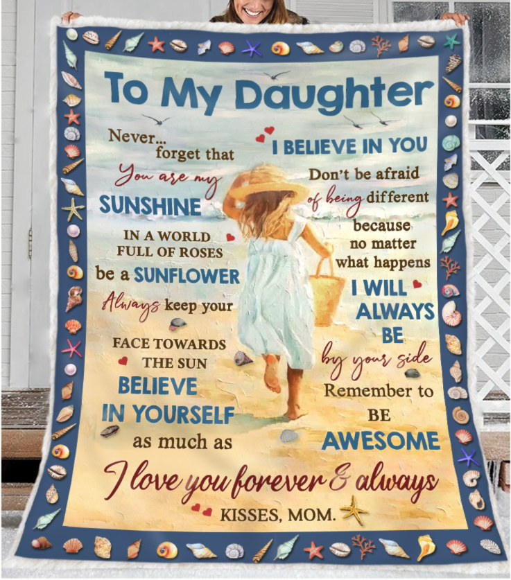 To My Daughter, I Love You Forever & Always, Mom & Daughter Love Beach Fleece Blanket For Family Home Decor Bedding Couch Sofa Soft And Comfy Cozy