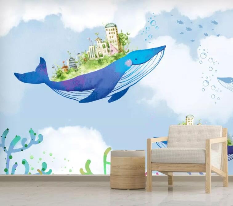 3D Kids,Dreamy,Undersea Whale,Island Wallpaper-Nursery