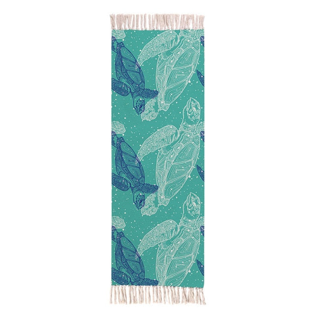 Woven Nautical Sea Turtle Pattern Accent Throw Rug