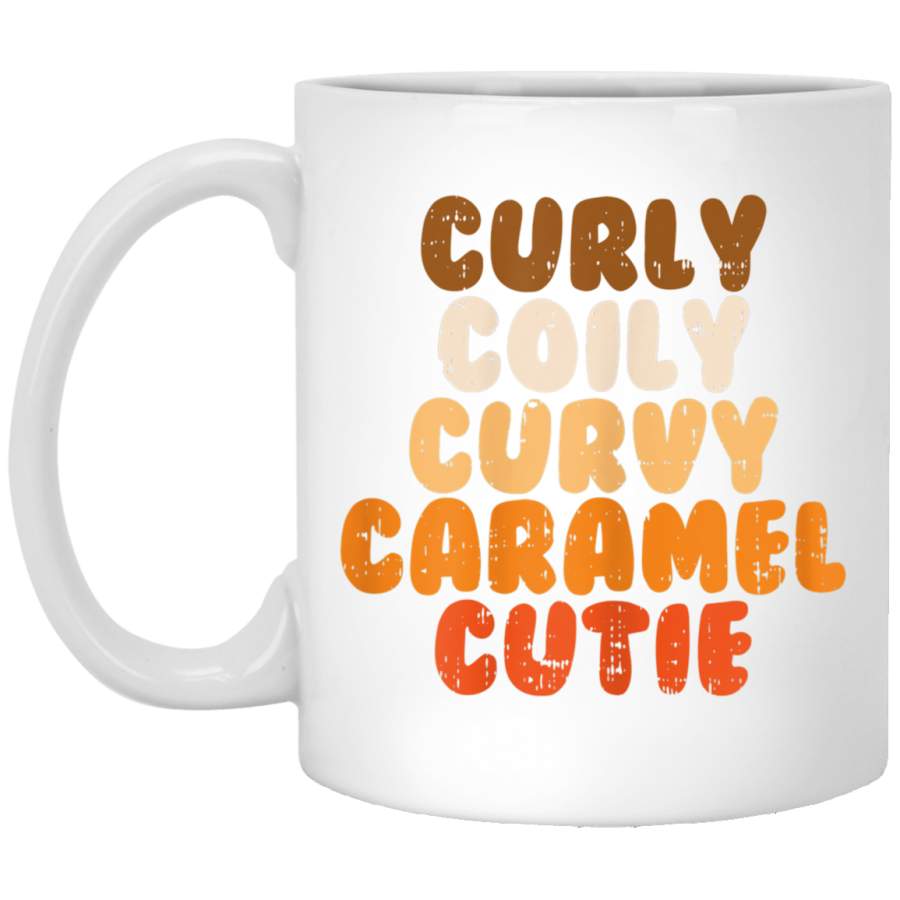 Womens Curly Curvy Caramel Cutie Afro Melanin Goddess Girl Gift White Mugs