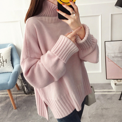 Thick High Collar Red Pink Beige Knitted Sweater Women Autumn Winter long sleeve Knitting tops Turtleneck Pullover Ladies Jumper alx