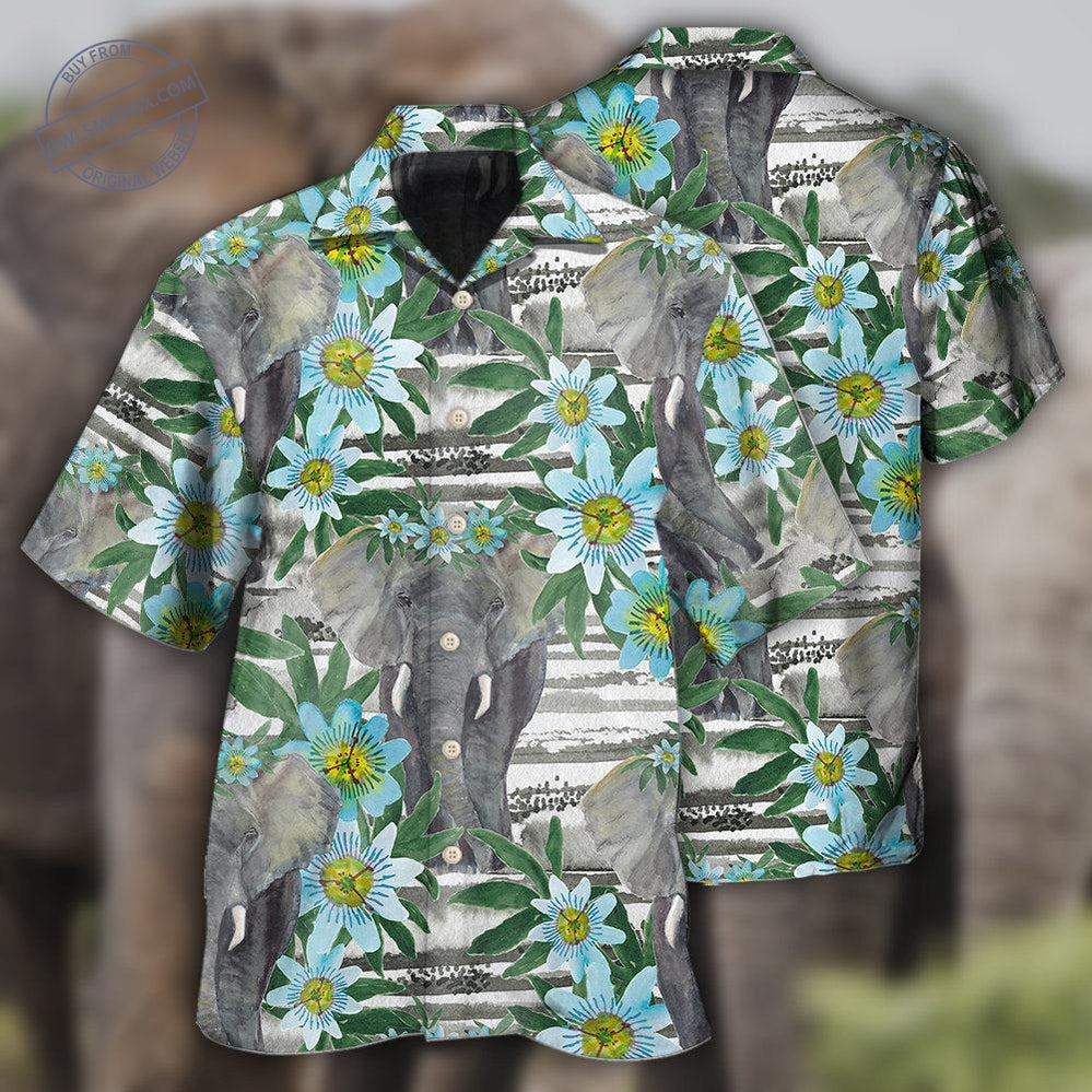 Elephant Blue Floral Hawaii Shirt Ha40460