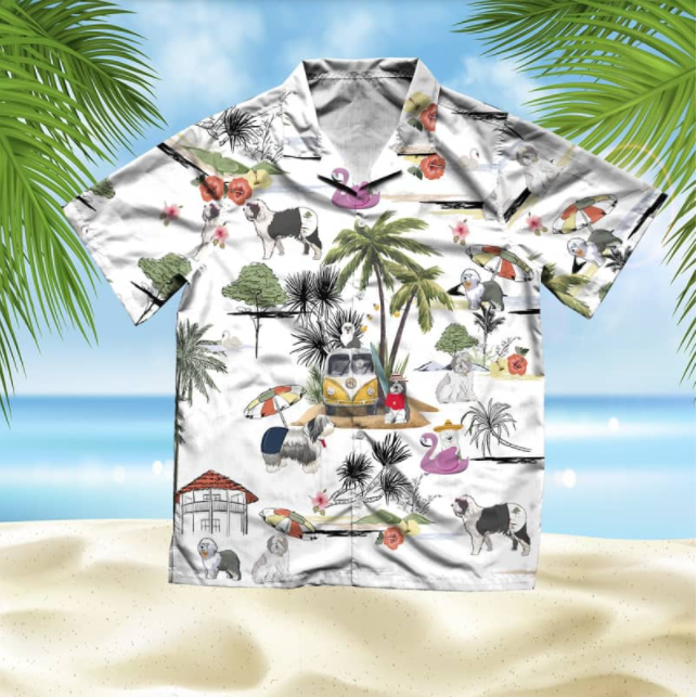 Old English Sheepdog Beach All Over Printed Hawaiian Shirt Ha106708