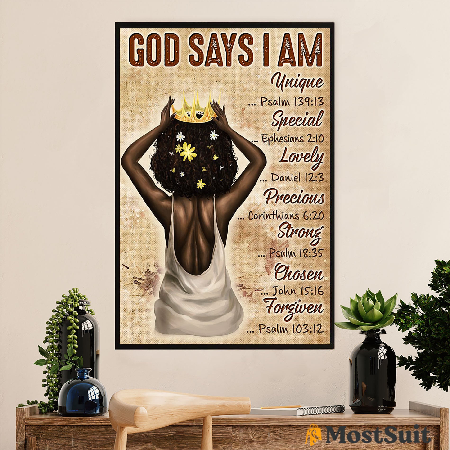 African American Afro Poster | Gift For Black Girl | Juneteenth Day Room Wall Art – God Says I Am Unique