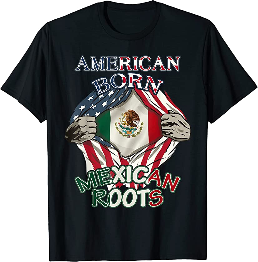 American Born Mexican Roots Flag Tee Proud USA Love Mexico T-Shirt