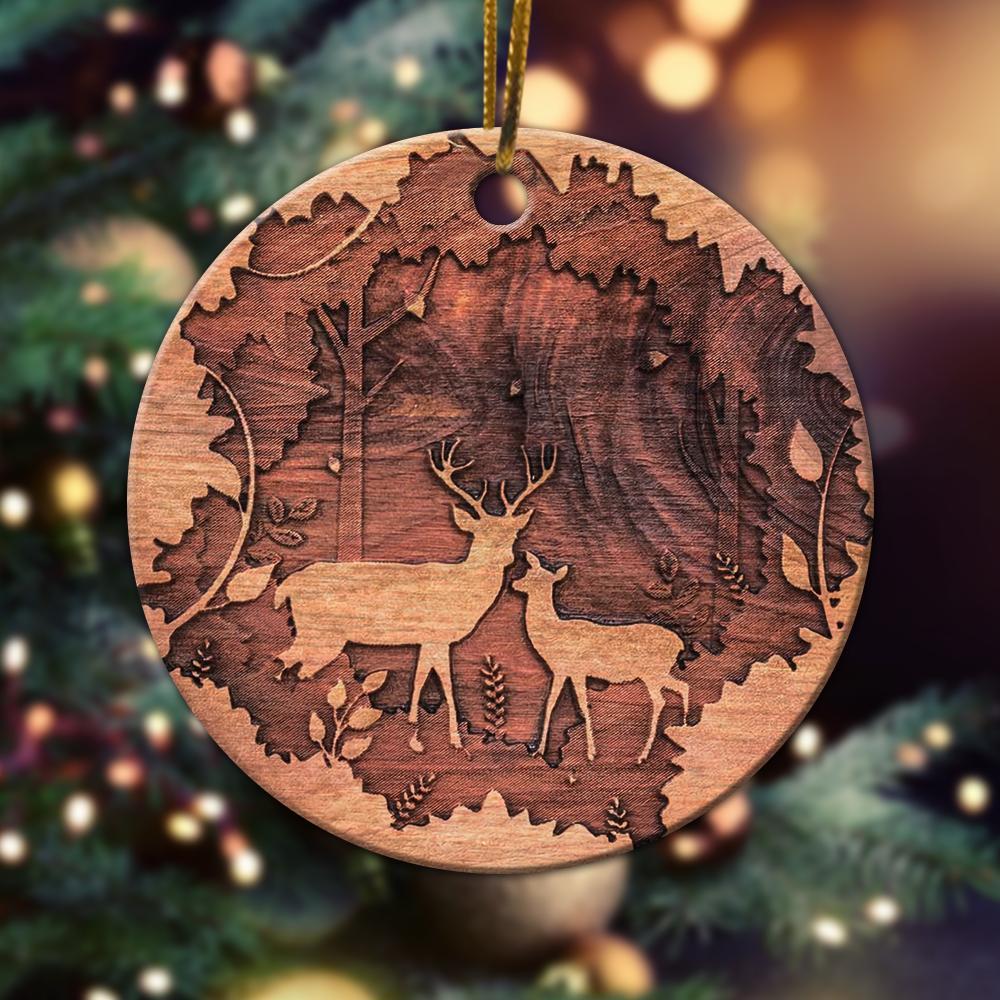 Deer Couple Ornament Christmas Ornament Christmas Gift Ideas Ceramic Circle Ornament